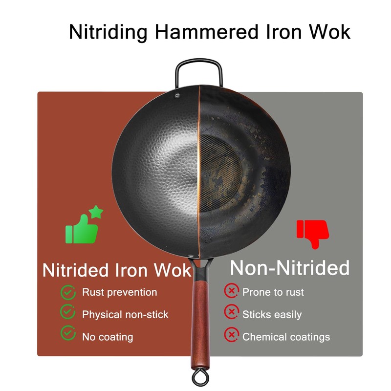 Wrought Iron Flat Bottom Wok with Glass Lid – Detachable