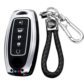 TECART Car Key Case Protector Key fob Holder Fit for Infiniti JX35 Q60 QX30 QX56 QX60 QX80 EX35 Accessories 5 Button Silver