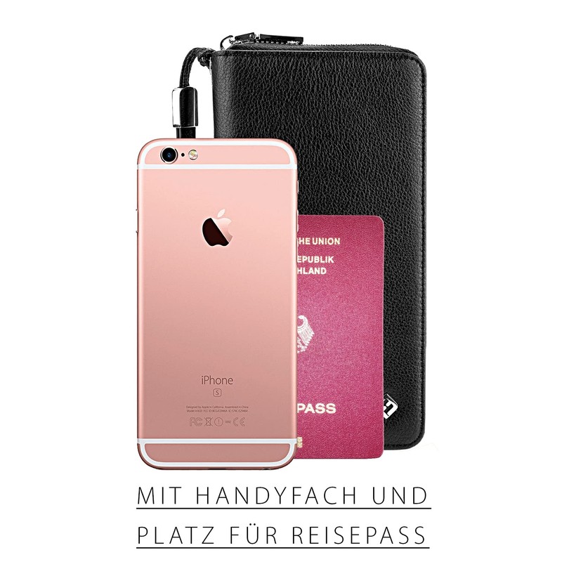 FreeHaveFun Ladies Large Long Leather Wallet RFID Protection, black, Elegant