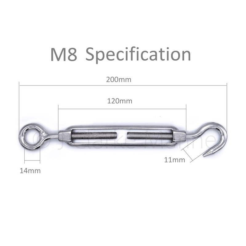 2Pcs 316 Stainless steel turnbuckle rigging screw hook to eye