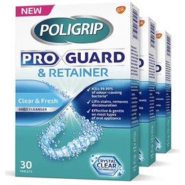 Poligrip Pro Guard Antibacterial Daily Dental Cleaner and Retainer 30 Tablets, 3 Pack