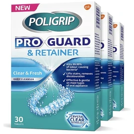 Poligrip Pro Guard Antibacterial Daily Dental Cleaner and Retainer 30 Tablets, 3 Pack
