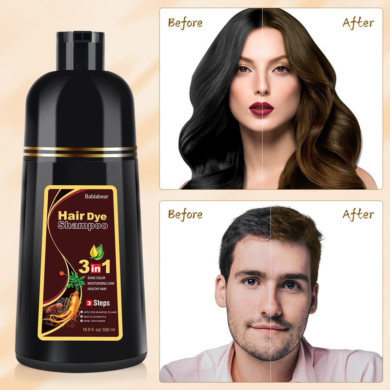 Bablabear Brown Hair Dye Shampoo for Gray Hair Coverage,Instant Hair