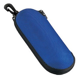 Eyeglass Case Urethane Semi Hard Case Round (Zipper Closure with Hook) Blue