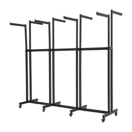 ZHFEISY Floor Standing 8 Arms Garment Rack, Heavy Duty Metal Clothing Display Rack With Wheels, 3.8'-5.25' Height Adjustable Mobile Square Tubing Retail Display Racks For Hanging Clothes