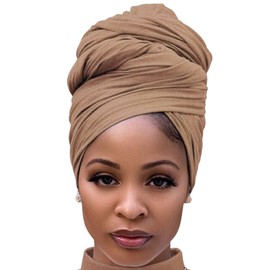 Harewom Head Scarves Wrap Turban for Black Women Long Lightweight Fashion Solid Color Hijab Jersey Headband for Braids Camel