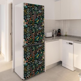funlife Peel and Stick Fridge Door Mural w/Scraper and Utility Knife, Self-Adhesive Refrigerator Wrap, Leather Effect Textured Vinyl Fridge Cover Sticker for Kitchen Bar, 22.04"x64.17" Floral Pattern