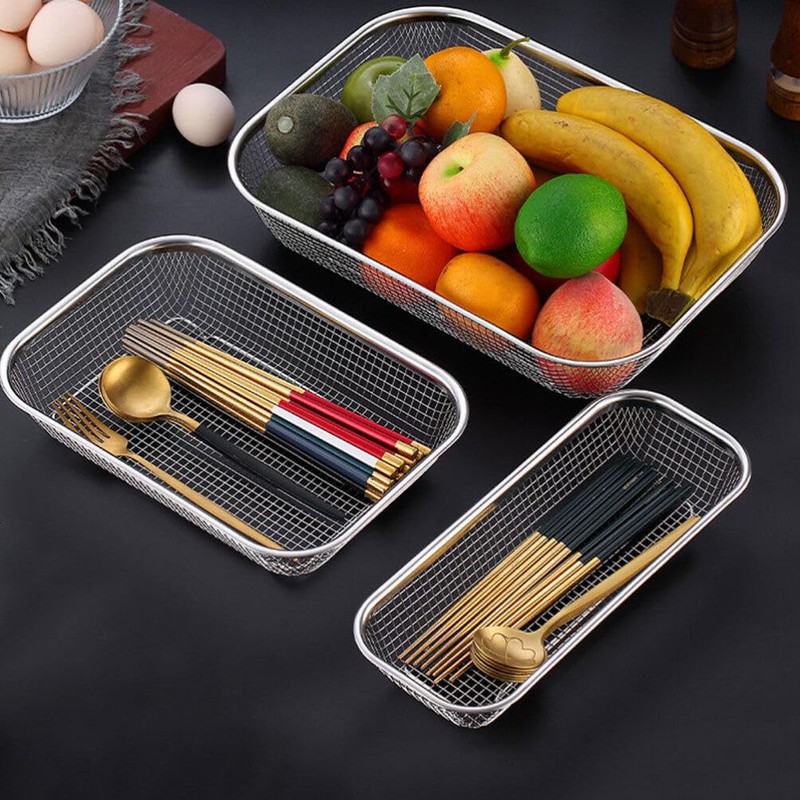 Luxshiny Stainless Steel Multi-Function Mesh Fruit Basket Strainer 14.56X10.55X2.95 Inch