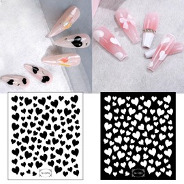 Lifextol 10 Sheets Black Heart Nail Stickers, 3D Nail Stickers Nail Decals for Nail decorations, Star Nail Stickers for Nail Art, White Spring Nail Stickers Flower Nail Decals for Nail Art