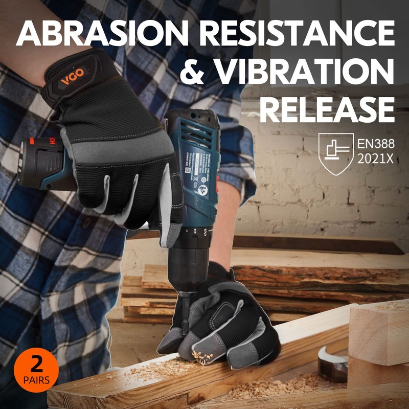 Vgo... 2pairs Safety Work Gloves Touchscreen, Utility Working Gloves for