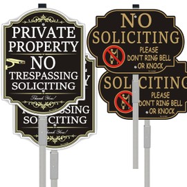 No Soliciting Sign for House with Stake 28" Tall | 12" x 8" Aluminum Metal Sign | Large No Trespassing Signs Private Property with Stake 36" Tall 14" x 10" Aluminum