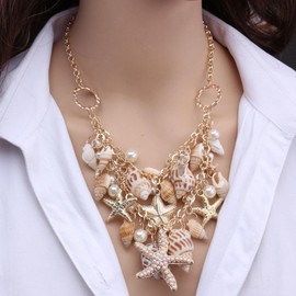 Gold Starfish Necklace for Women Seashell Necklace Layered Shell Necklaces Stack Beach Vacation Essentials Summer Jewelry Trendy Stuff Women Beach Fashion