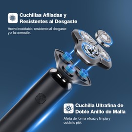 Rasuradoras Eléctrica para Hombre, Afeitadora Portátil Recargable, Shaver Rotativa Resistente al Agua, 90 Minutos de Vida Extra Larga, Carilla Flotante 360° con Pantalla LED, Negro