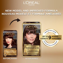 L'Oreal Paris Superior Preference 9 weeks of Luminous Fade-Defying Permanent Hair Dye, CB415 Dark Soft Mahogany Brown, 100% Grey Coverage, Hair Dye Kit (Pack of 2) (Packaging May Vary)