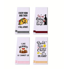 Liooce Pack of 4 Kitchen Towels,Microfibre Tea Towels, Super Soft and Absorbent Tea Towels for Bathroom Tea Kitchen Drying Towel（leckeres Essen）