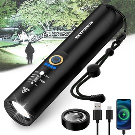 Pocket-Sized SKYFIRE 1353 Flashlight: Zoomable & Rechargeable for Emergencies, Night Patrols, Camping