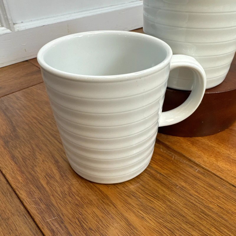 Crate & Barrel Roulette White Ribbed Mugs Spal Porcelain Portugal
