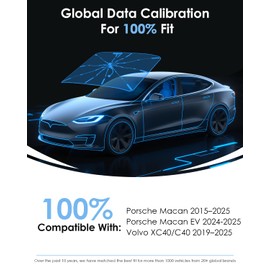 Ice-Shield Car Windshield Sun Shade for [Macan 2015–2025/Macan EV 2024-2025/XC40 C40 2019–2025] [100% Sun Block, Fiberglass Umbrella Frame] Front Window Umbrella Sunshade