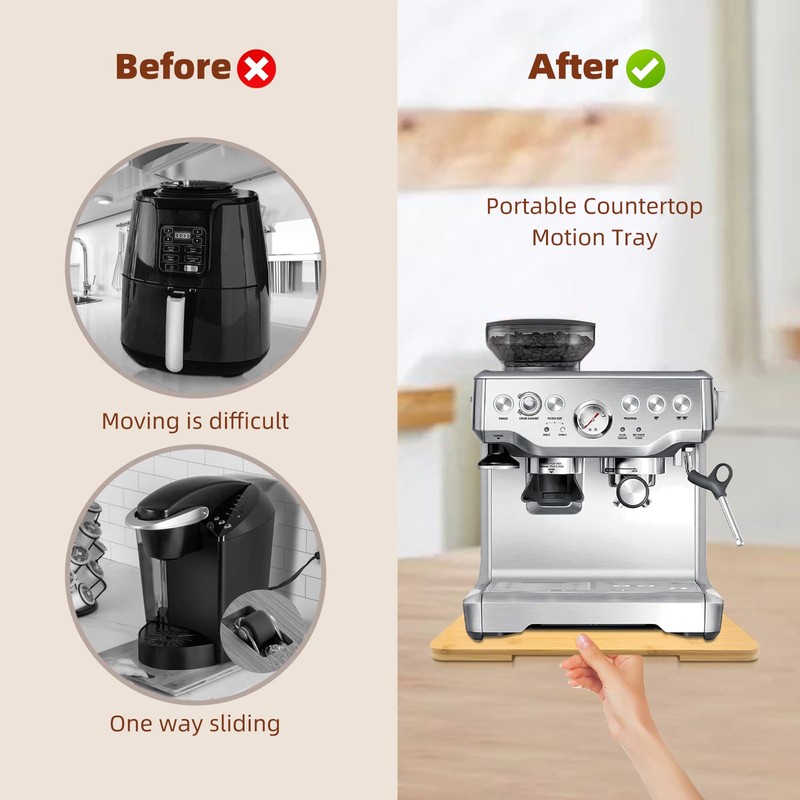 360° Rolling Tray Bamboo Appliance Slider for Kitchen Appliances, for