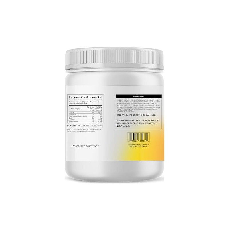 Primetech Nutrition L Citrulina Malato 2:1 Polvo CITRU2:1, 300 gr