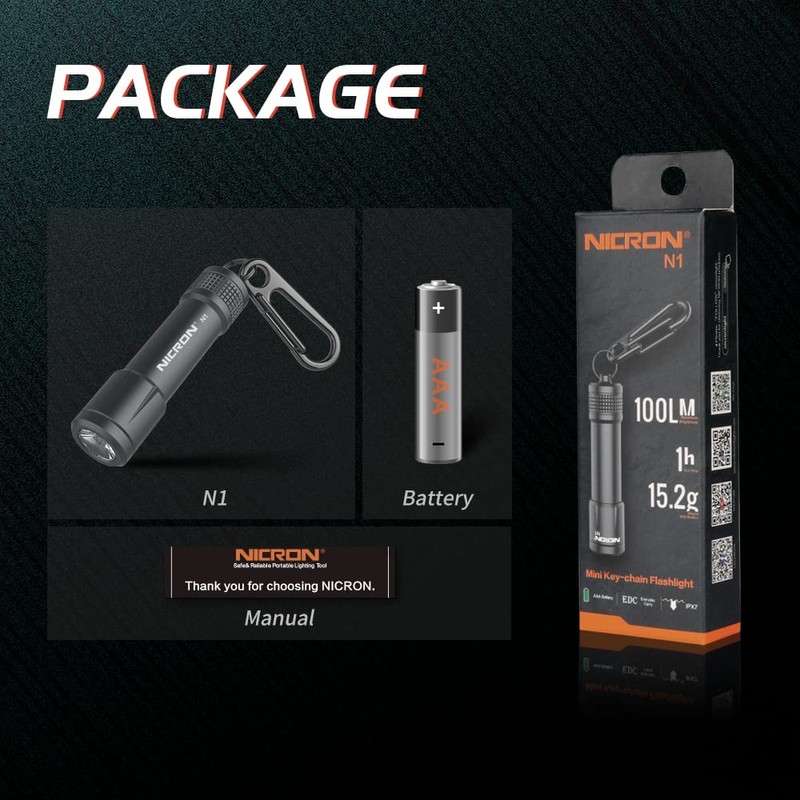 Nikon Mini Flashlight with Carabiner, IPX7, Waterproof, N1, 100 Lumens,