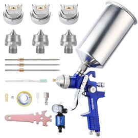 ENDOZER Professional HVLP Gravity Feed Air Spray Gun Set with 1.4 1.7 2.0mm Nozzles, Paint Gun with 1000cc Aluminum Cup for Auto Paint, Wall Painting, Base Coatings