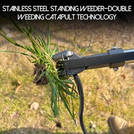 Black 4-Claw Weed Puller Tool,45'' Stand Up Heavy Duty Long Handle Weeding Tool,High-Strength Stainless Steel Garden Weed Remover Tool,Without Bending Design（Ergonomic）