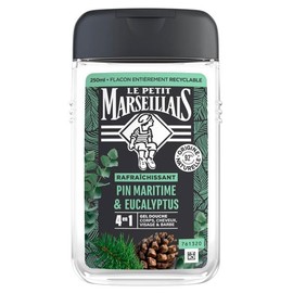 Le Petit Marseillais - Shower Gel for Men, Maritime Pine & Eucalyptus (250ml Bottle), 4-in-1 Formula for Body, Hair, Face & Beard, 92% Ingredients of Natural Origin and pH Neutral