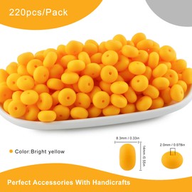 HHCFAST 220Pcs Silicone Abacus Beads,14mm Lentil Silicone Beads for Keychain Making, Pens and DIY Craft Accessories（Bright Yellow）