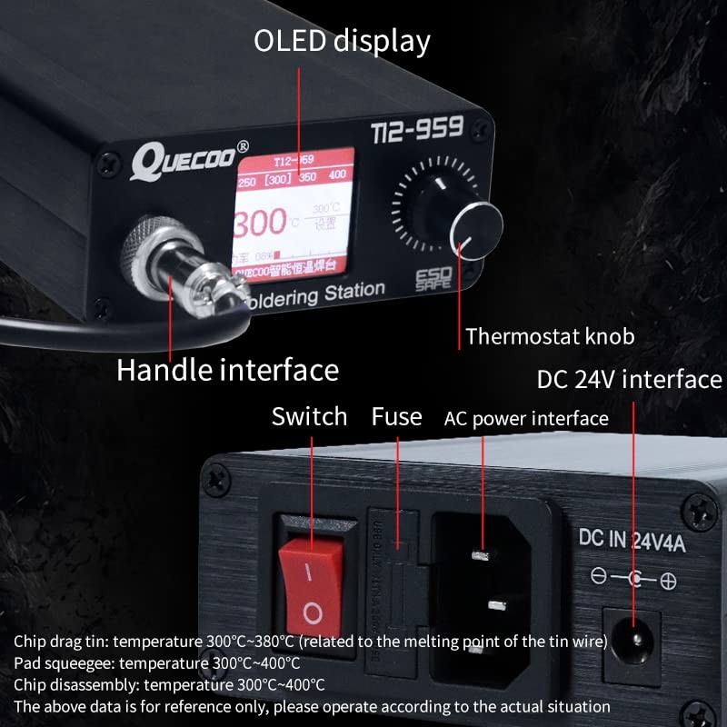 QUECOO T12-959 Soldering Iron Station Kit, LCD Screen with T12