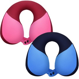 COOLBEBE Kids Travel Neck Pillow 2PCS Softly Double Support Neck Pillow for Car & Airplane, Traveling Gifts for Toddler & Children(Blue & Pink)