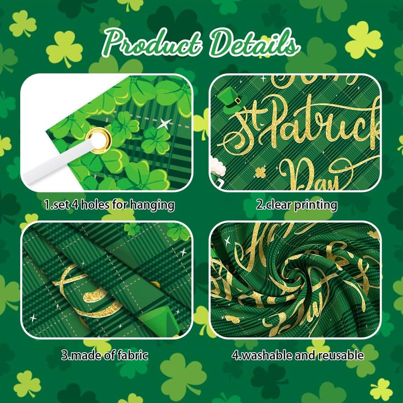 AIBIIN St.Patrick's Day Banner Happy St Patricks Day Backdrop Shamrock