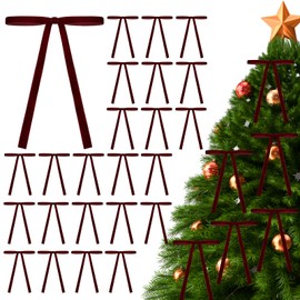 24pcs Velvet Ornaments for Christmas Tree, Burgundy Bows for Vintage Decor, Neutral Ornaments for Garland, Home Indoor Decoration
