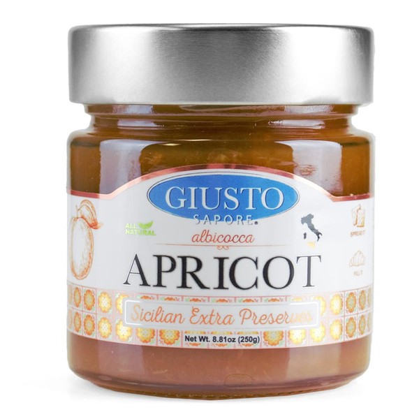 Giusto Sapore Sicilian Apricot Extra Preserves, 8.81oz - Imported from