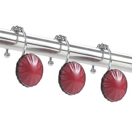 BESTRIPES Shower Curtain Hooks Rings, Decorative Rust Proof Stainless Steel Glide Rollers Shower Hooks Rings for Bathroom Shower Rods Curtains, Set of 12, Red