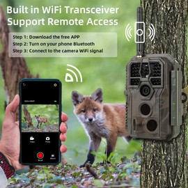 Folgtek WiFi Trail Camera 48MP 1296P, Wildlife Camera with Sound Recording Night Vision & Motion Activated, 0.1s Trigger Time IP66 Waterproof, 120° Wide Angle for Outdoor