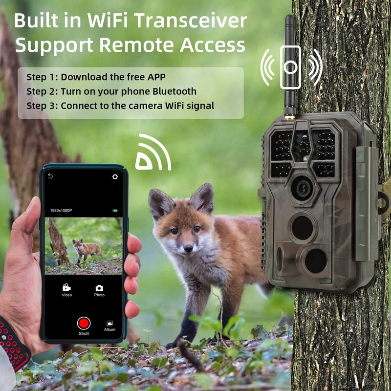 Folgtek WiFi Trail Camera 48MP 1296P, Wildlife Camera with Sound