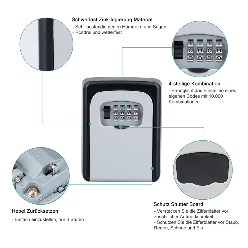 ZHEGE Key Safe with Number Code for Outdoors, Key Box
