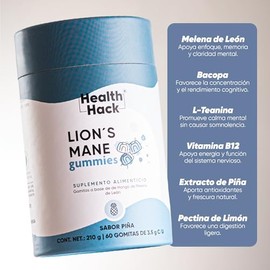 Adaptógeno Hongo Melena de León 60 Gomitas Adulto Sin Azúcar Health Hack