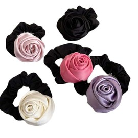 Leadigol Rose Hair Rope Hair Tie Vintage Korean Style Elastic Hair Band Sweet Flower Silk Satin Hair Rope Ponytail Holder
