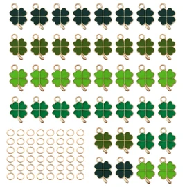 SANOU Lucky Charm Four Leaf Clover Lucky Four Leaf Clover Pendant Metal 48 Pieces Necklaces Accessories for DIY Crafts Jewellery Ornaments Key Chain