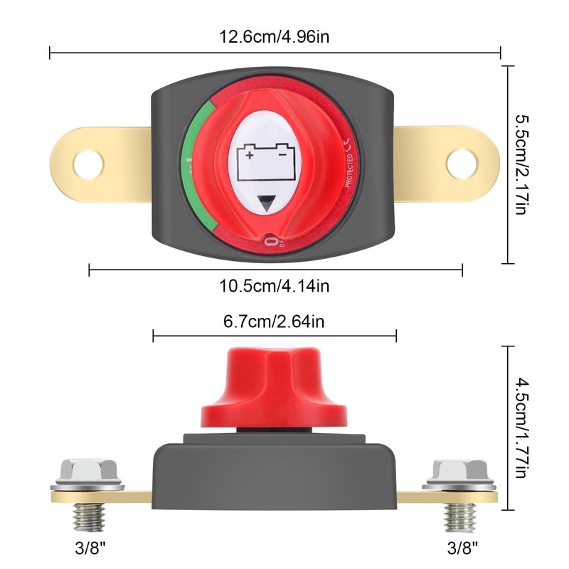 Linkstyle Battery Disconnect Switch, On/Off Side Post Battery Switch, 275A