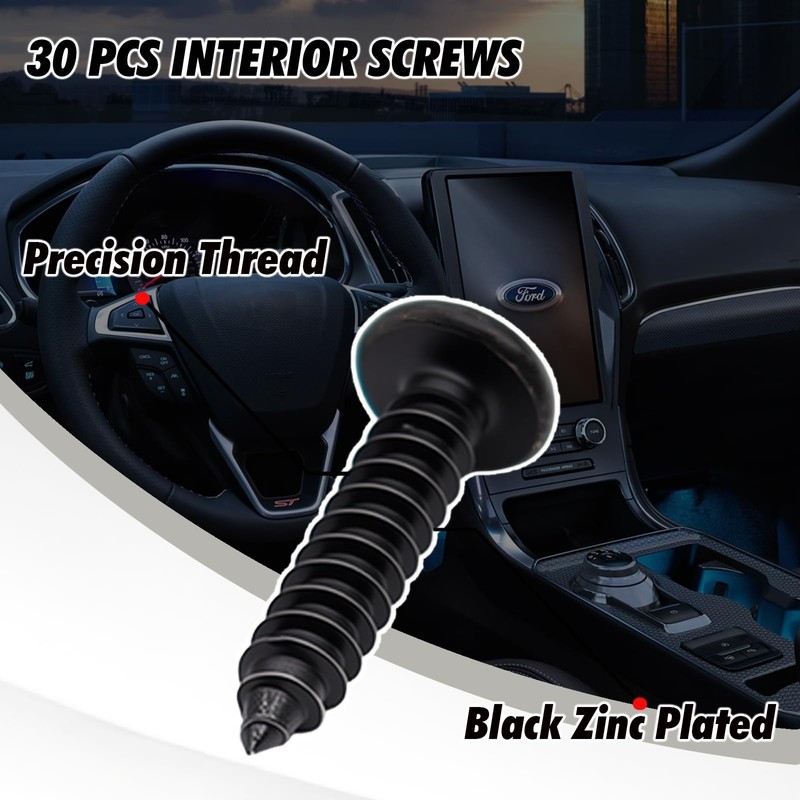 30 Pcs Black Interior Trim Screws #8 M4.2-1.41,fits for Ford