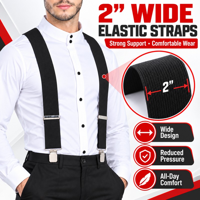Men’s Heavy-Duty 2-Inch X-Back Suspenders with Adjustable Elastic Straps and