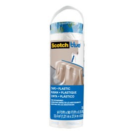 ScotchBlue Pre Plastic Painters Tape, 48 in x 30yd, Tape & Masking Film Combined in One Product, Static Cling to Stay in One Place, No Residue Masking Tape, Film Unfolds to 48" Wide (PT2093EL-48)