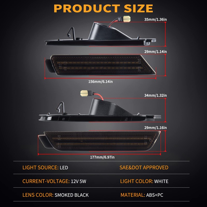 LED Side Marker Lights Front Rear Bumper Fender Marker Lamps