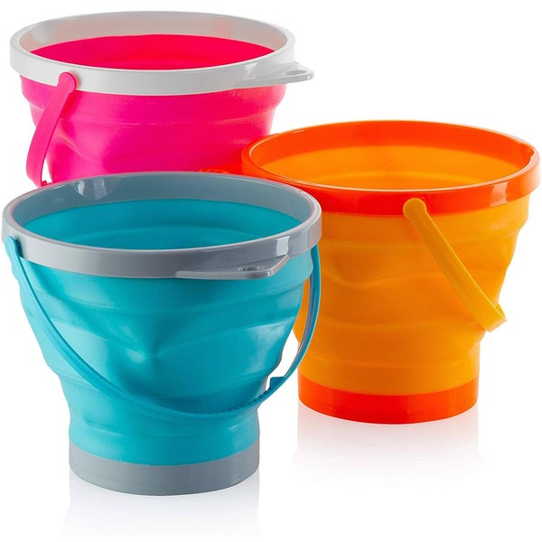 Top Race Foldable 10 Inch Pail Buckets Silicone Collapsible Buckets Multi Purpose 5 Liter, 1.5 Gallons (Pack of 3)