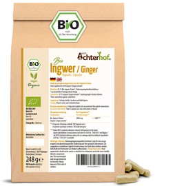 Achterhof Organic Ginger Capsules Pack of 400 | Refill Pack | 500 mg Ginger Powder per Capsule | Made from 100% Ginger Powder in Highest Organic Quality | Suitable for Vegan Diet | by Achterhof