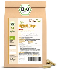 Achterhof Organic Ginger Capsules Pack of 400 | Refill Pack | 500 mg Ginger Powder per Capsule | Made from 100% Ginger Powder in Highest Organic Quality | Suitable for Vegan Diet | by Achterhof