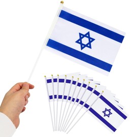 Small Israel Flag, Israel Flag, Hand-Held Mini Flag, Mini Israel Flags, Israel Stick Flag, Hand-Held Stick Flags for Paradens, Carnival, Festival Celebrations, Party, 14 x 21 cm, Pack of 10